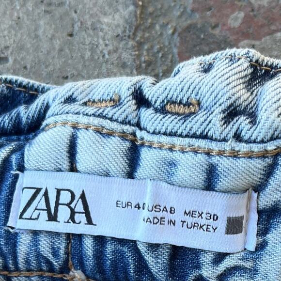 Zara Blue Acid Washed Paperbag Jeans Size 8 - Picture 2 of 3